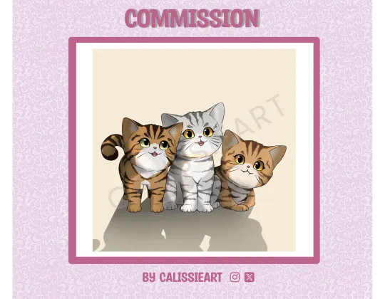 Three birtish short hair cats in anime style